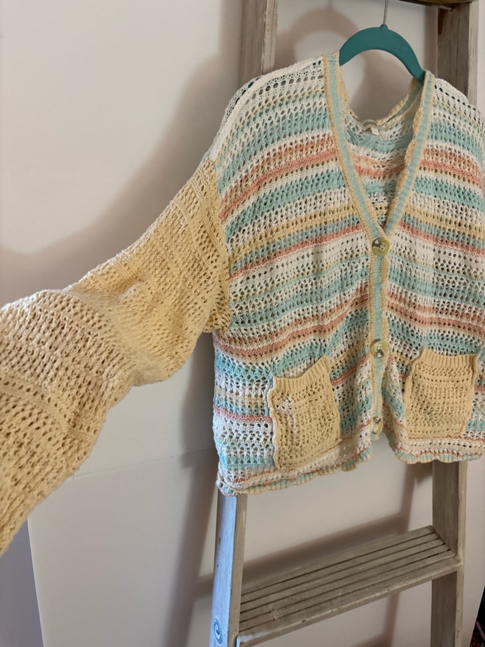 Women’s L crochet summer Cardigan boutique, beachy, costal grandma, cottagecore - Picture 4 of 16
